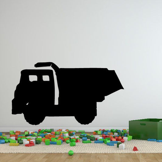 Small dump truck decal with black silhouette