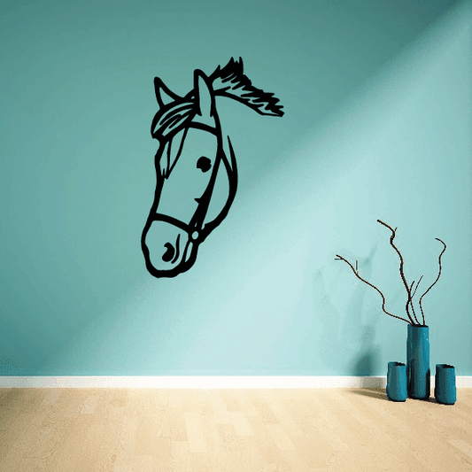 Horse head bridle decal, black line art style