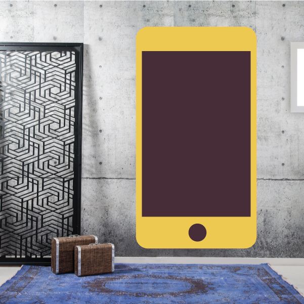 Smartphone decal with yellow frame and dark rectangular screen area