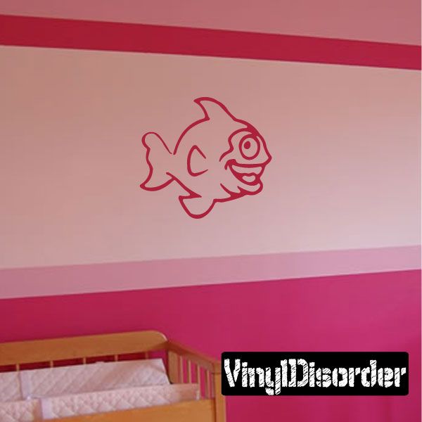 Red smiling fish outline decal