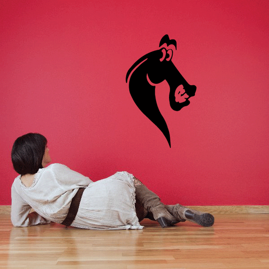 Smiling horse head wall decal, black silhouette with pink details