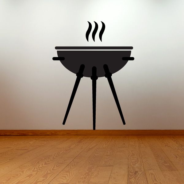 Charcoal grill sticker with black BBQ grill and three smoke lines above