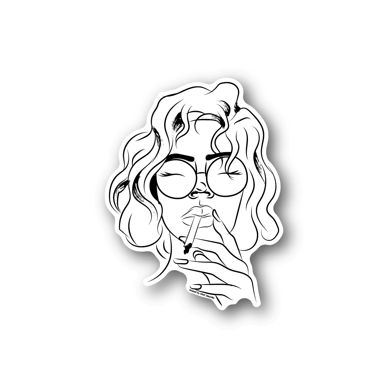 Smoking female vinyl sticker with white line-art portrait holding a cigarette