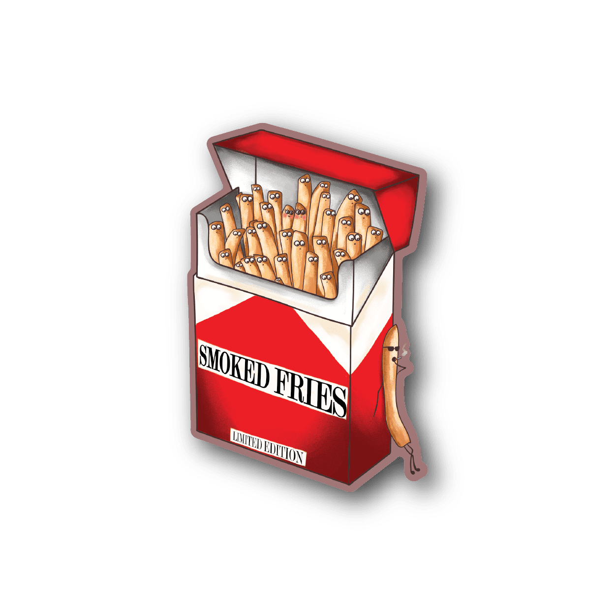 Vinyl sticker showing a red boxed smoked fries design with illustrated fries