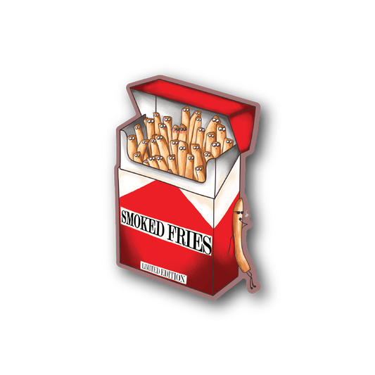 Vinyl sticker showing a red boxed smoked fries design with illustrated fries