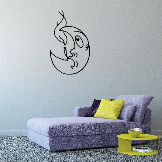 Smoking Moon wall decal with black illustrated moon and smoke design
