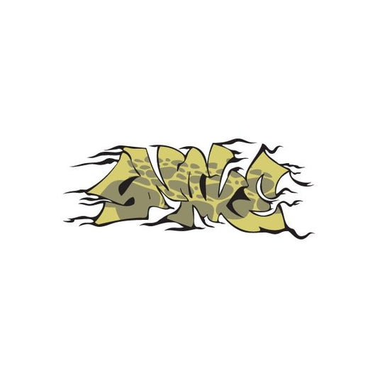 Graffiti snake sticker decal with yellow-green and black street-art lettering