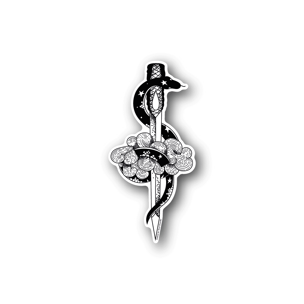 Vinyl sticker: snake wrapped around dagger, white outline illustration