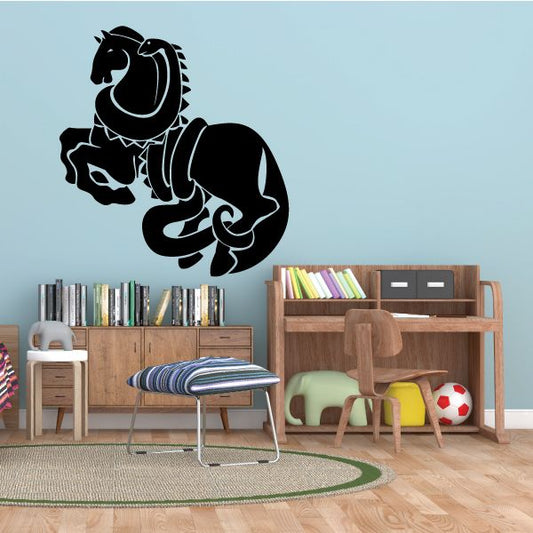 Black horse decal with wrapping snake graphic, bold silhouette