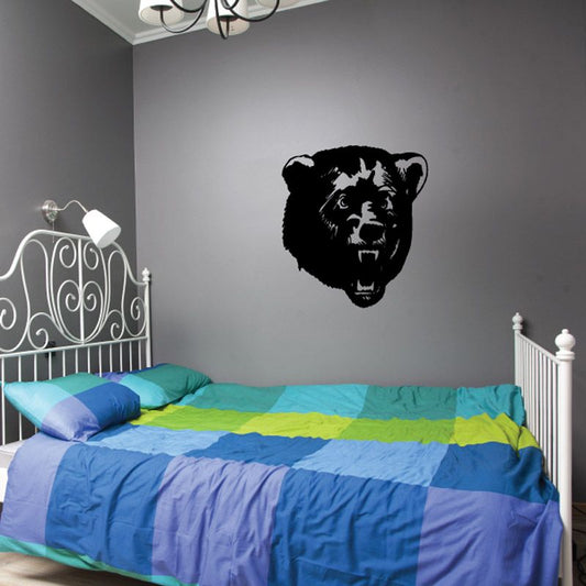 Snarling bear decal, black bear head silhouette on wall