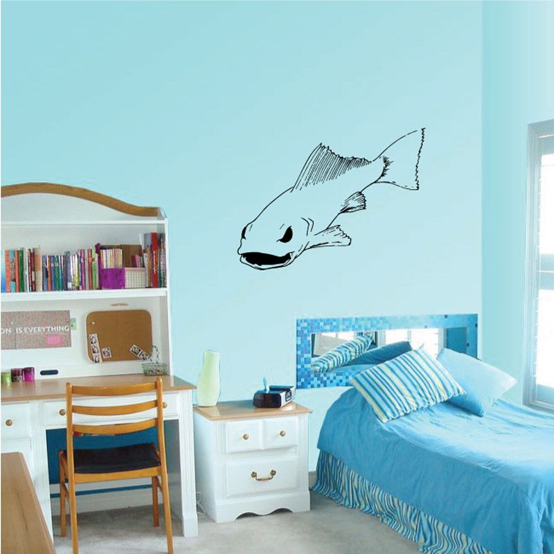 Freshwater fish wall decal with cartoon white fish and black outline, side view