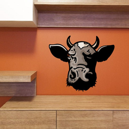 Cow head decal with black-and-gray cartoon style