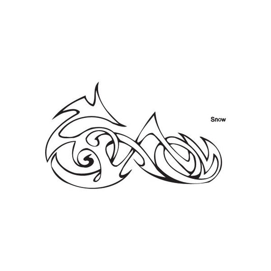 Snow graffiti decal with black swirl flame graphic, includes small 'Snow' text