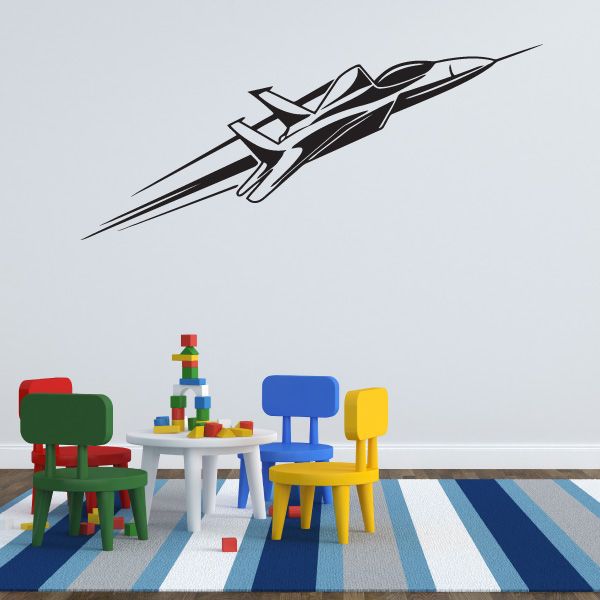 Soaring jet airplane decal, black and white with sharp wing details