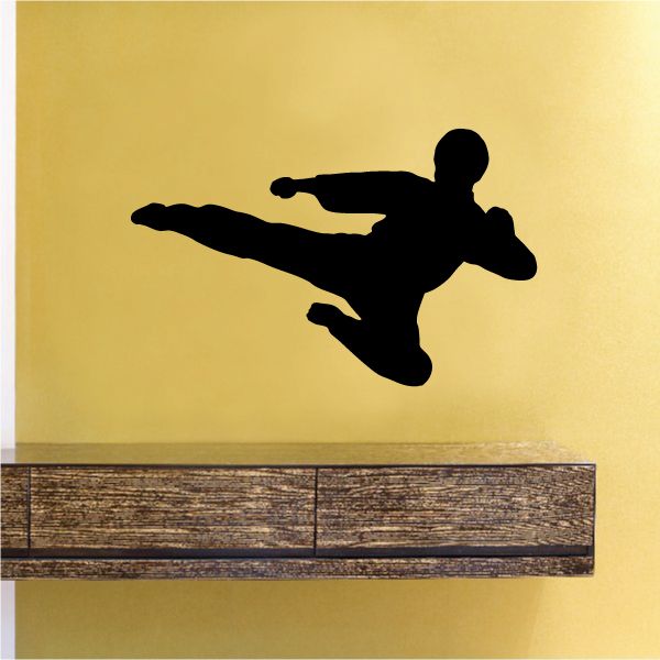 Karate kick decal featuring a black flying side kick silhouette
