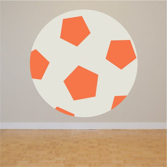 Soccer ball wall decal sticker with white panels and orange pentagons