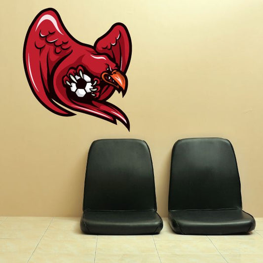 Soccer mascot wall decal: red game animal head with open mouth and paw