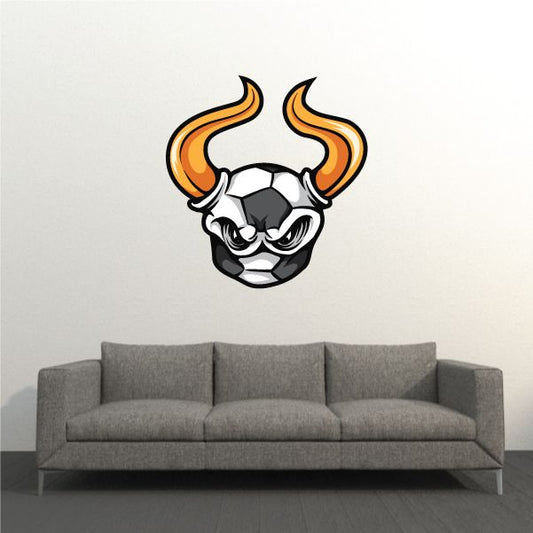 Soccer mascot wall decal of flaming soccer ball with cartoon eyes