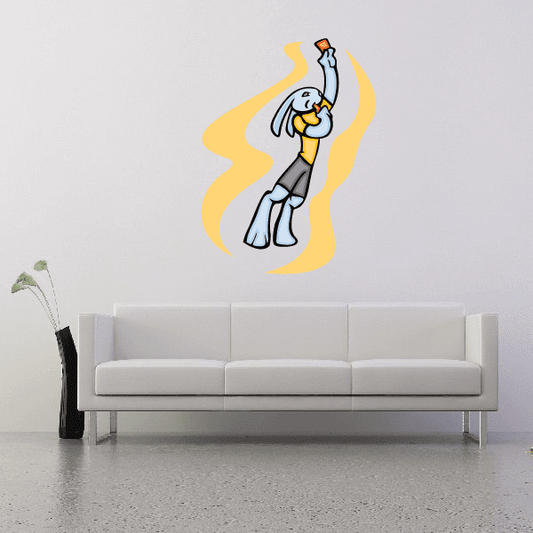 Soccer player wall decal vinyl sticker, cartoon figure holding ball