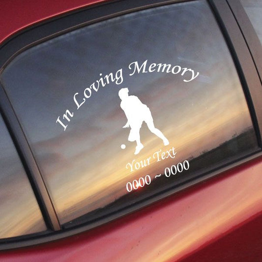 In Loving Memory softball player decal with customizable text and number