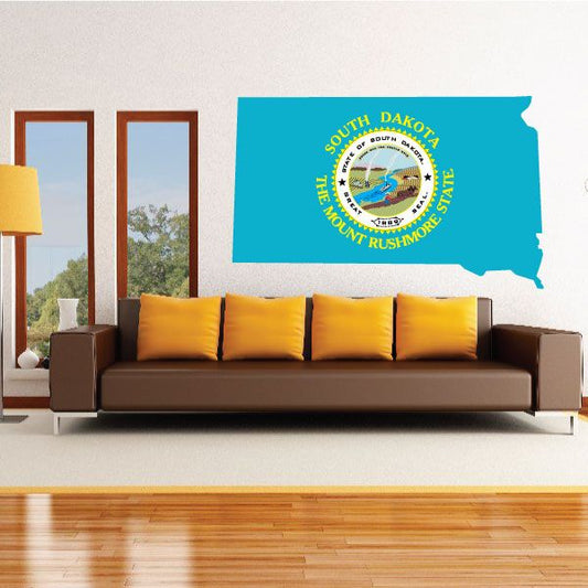 South Dakota state flag shape sticker with circular mountain seal