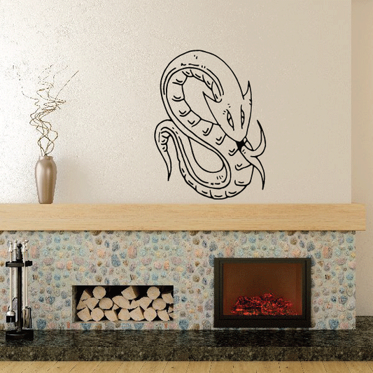 Spade-headed serpent decal, black line art of a coiled serpent head