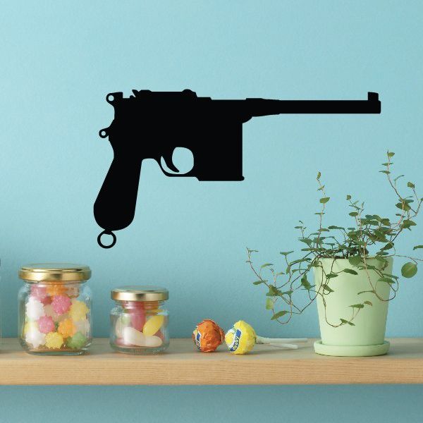 Black semi-automatic pistol decal silhouette with slide and trigger details