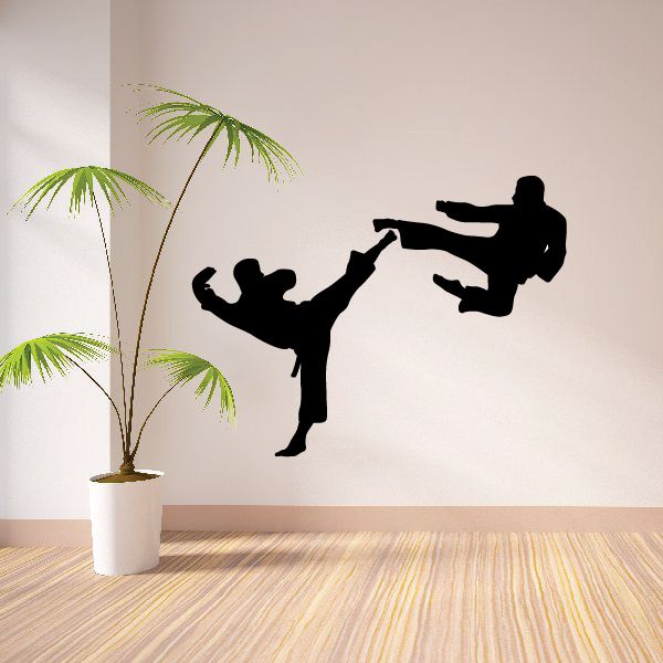Black sparring karate decal with two action silhouettes in kick and punch poses