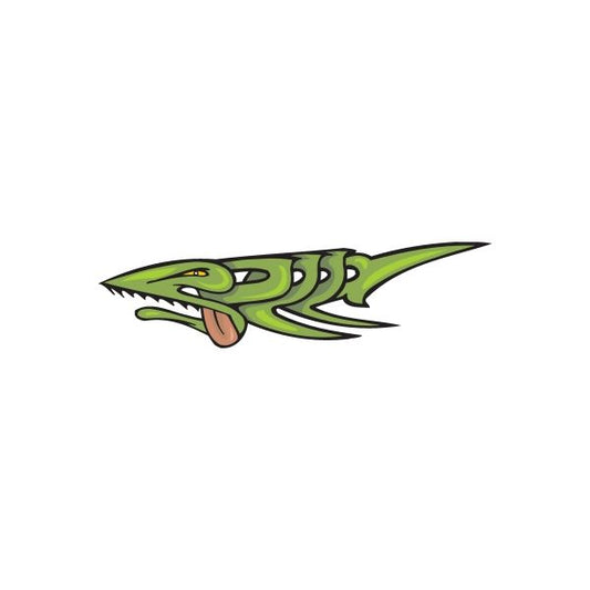 Graffiti fish sticker, green cartoon fish with open mouth and brown fin