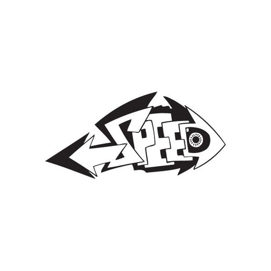 Graffiti arrow speed decal in black and white with stylized letters