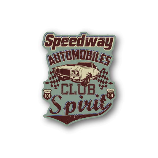 Vinyl sticker with badge design reading "Speedway Automobiles Club Spirit"