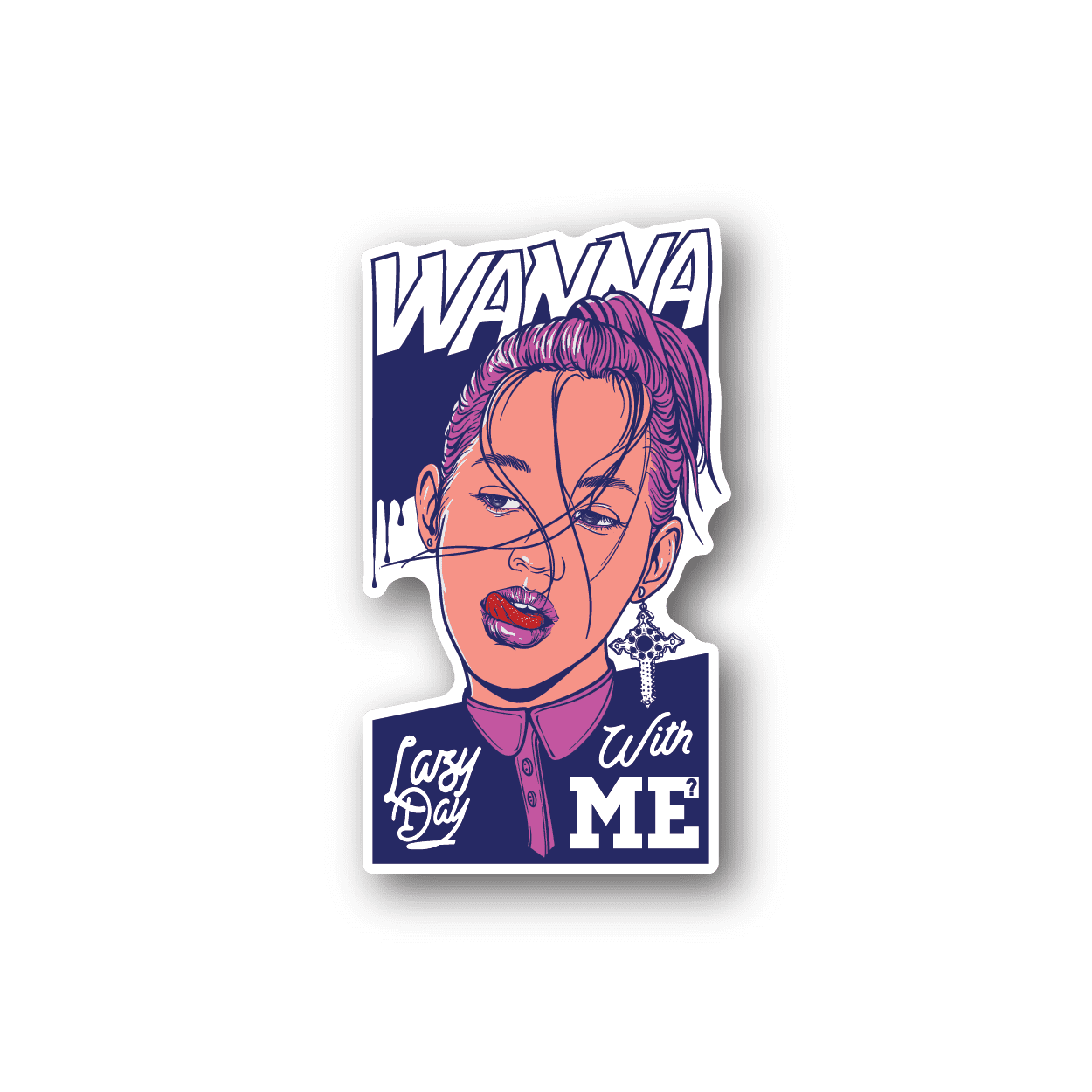 Vinyl sticker with illustrated woman portrait and text 'with ME'