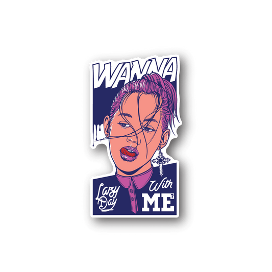 Vinyl sticker with illustrated woman portrait and text 'with ME'
