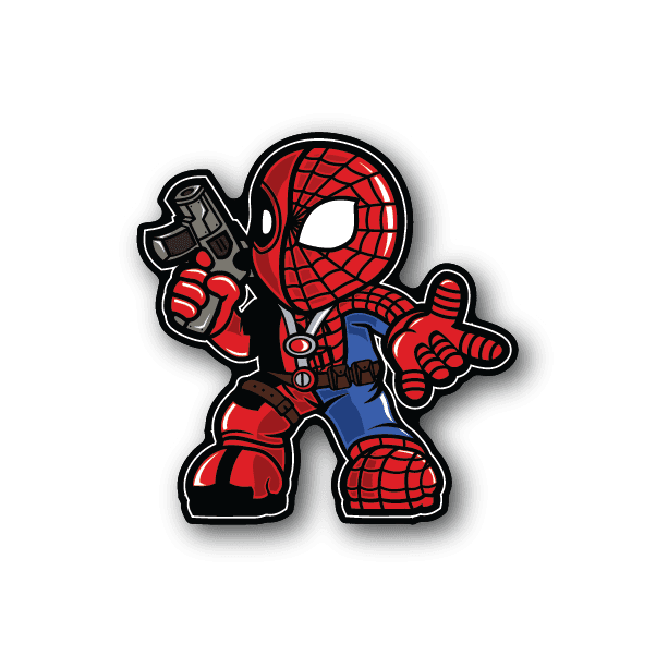 Spider Merc vinyl sticker of a red-and-blue spider warrior in web suit