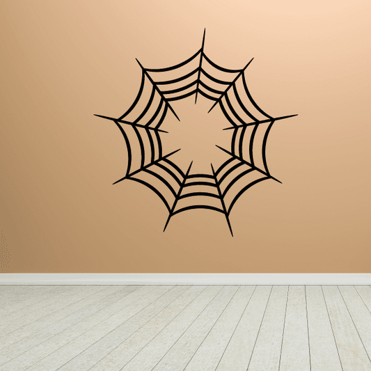 Black spider web vinyl wall decal sticker with web spokes and spiral lines