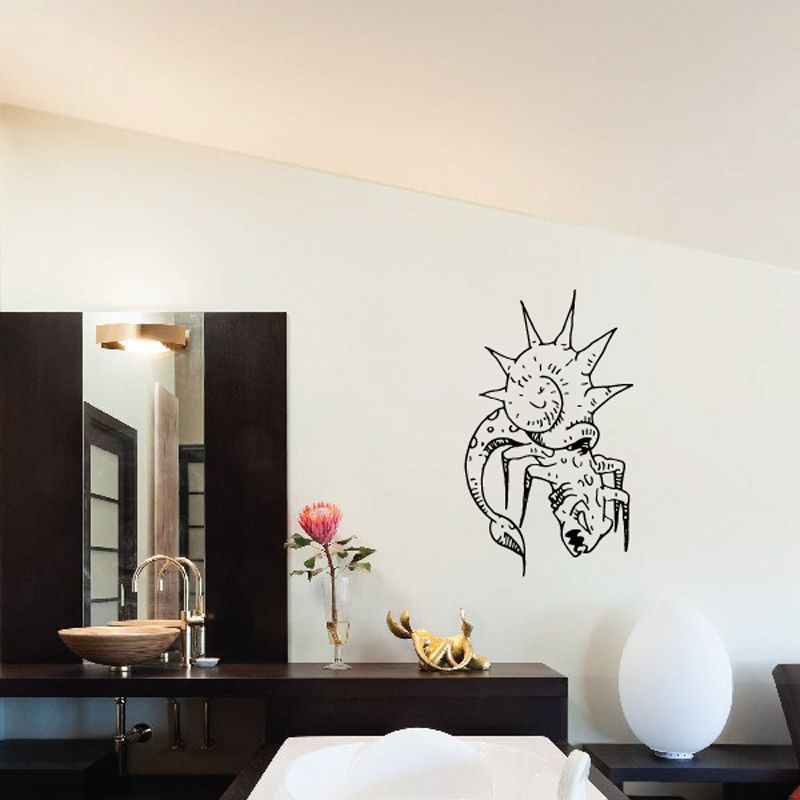 Spiky scorpion back wall decal with black outline and detailed pinchers