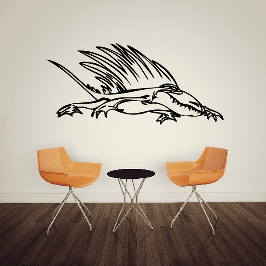 Spiny dinosaur wall decal, black outline of roaring dinosaur with spines and claws