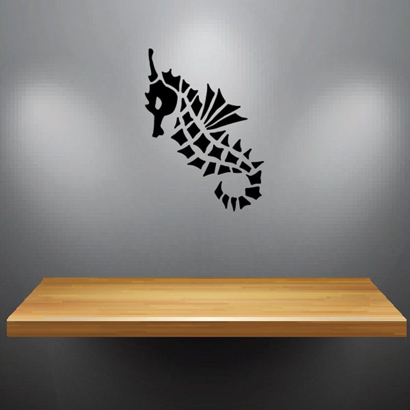 Spiny swimming seahorse wall decal, black silhouette
