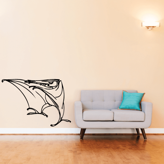 Spooky pterasaur wall decal sticker with black outline dinosaur face and wings