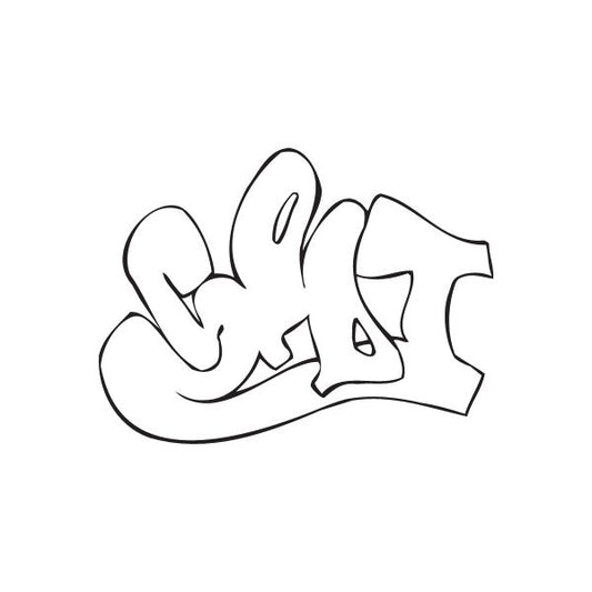 Black graffiti decal with bubble tag outline and stylized lettering