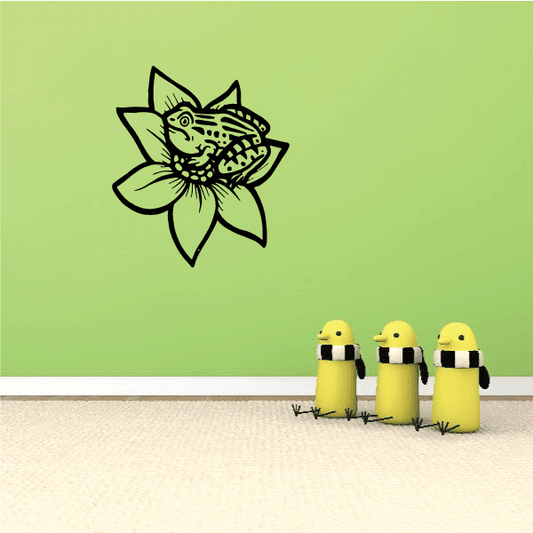 Green spotted frog on flower wall decal