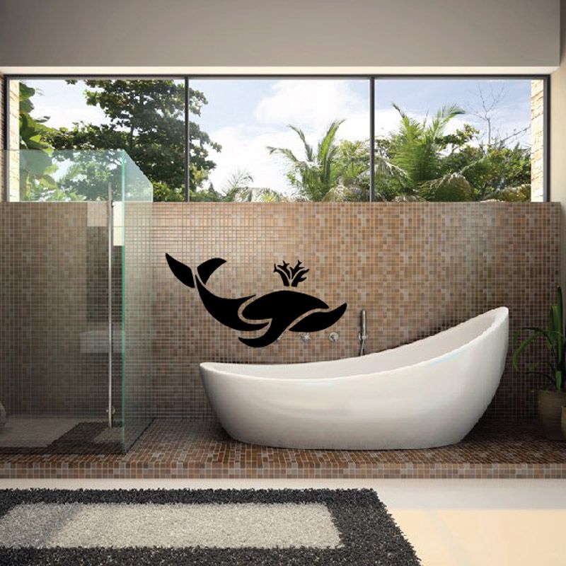 Black spouting whale wall decal with spray splash silhouette
