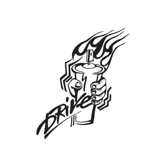 Spray paint can drive decal, black and white graffiti can graphic