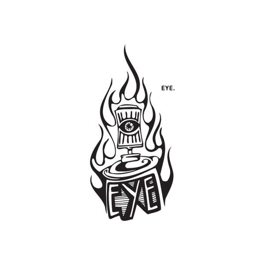 Decal: black flame skull eye design with small 'EYE.' text
