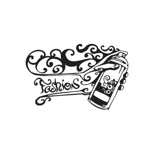 Spray paint can fashion decal, black and white swirls and spray can graphic