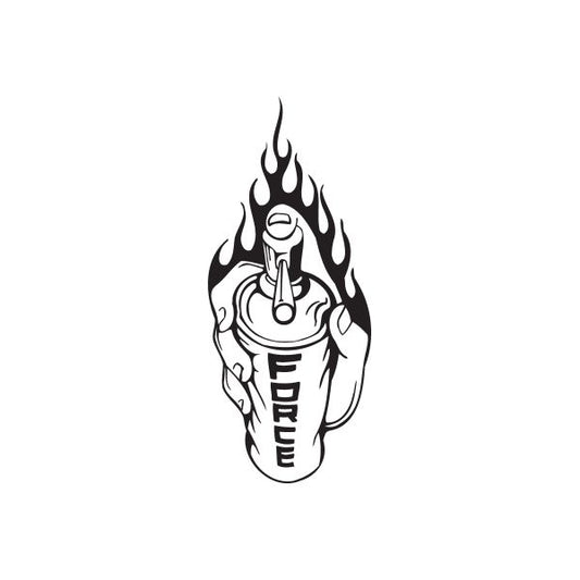 Flame skull spray paint can decal, black line art