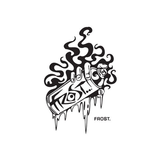 Frost spray paint decal, black graffiti flame/face design with drips and FROST text