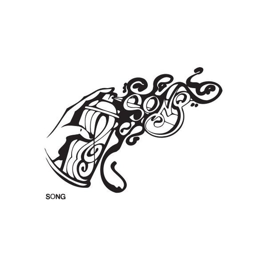 Spray paint can decal in black graffiti style with swirls and “SONG”
