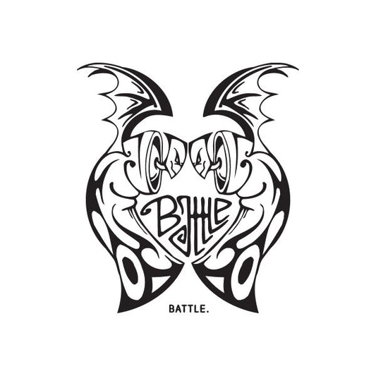 Black battle-themed graphic decal sticker with winged bats and bold lettering