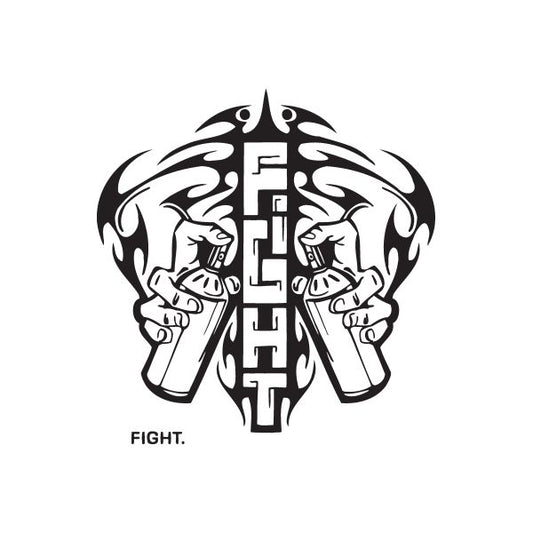 Fight decal featuring crossed fists and flame design, bold 'FIGHT' text